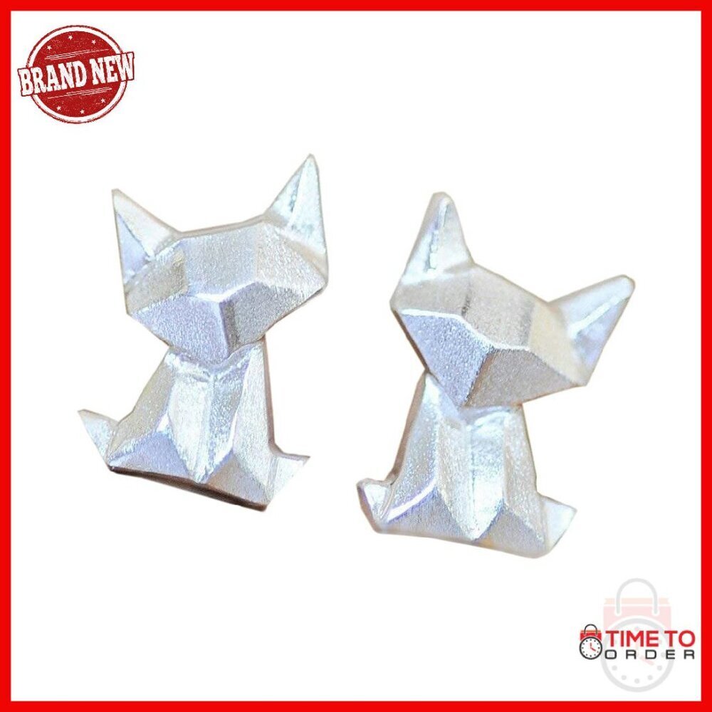 Sterling Silver 925 Origami Cat Stud Earrings 7mm x 10mm